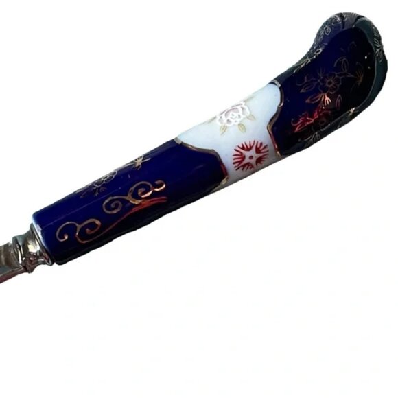 CLOISONNÉ SALAD SERVERS stainless steel SHEFFIELD ENGLAND floral pattern EUC - Picture 9 of 16